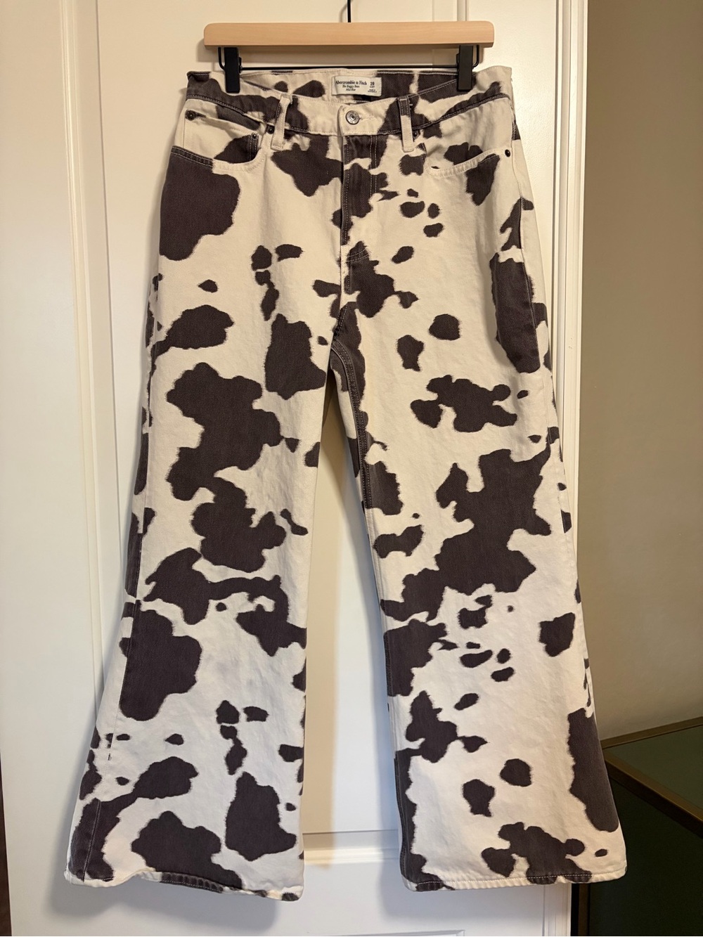 A&F🫎🐮 The Baggy Boot Mid-Rise Wide-Leg Brown🐄White Cow Print Jeans🐮🫎